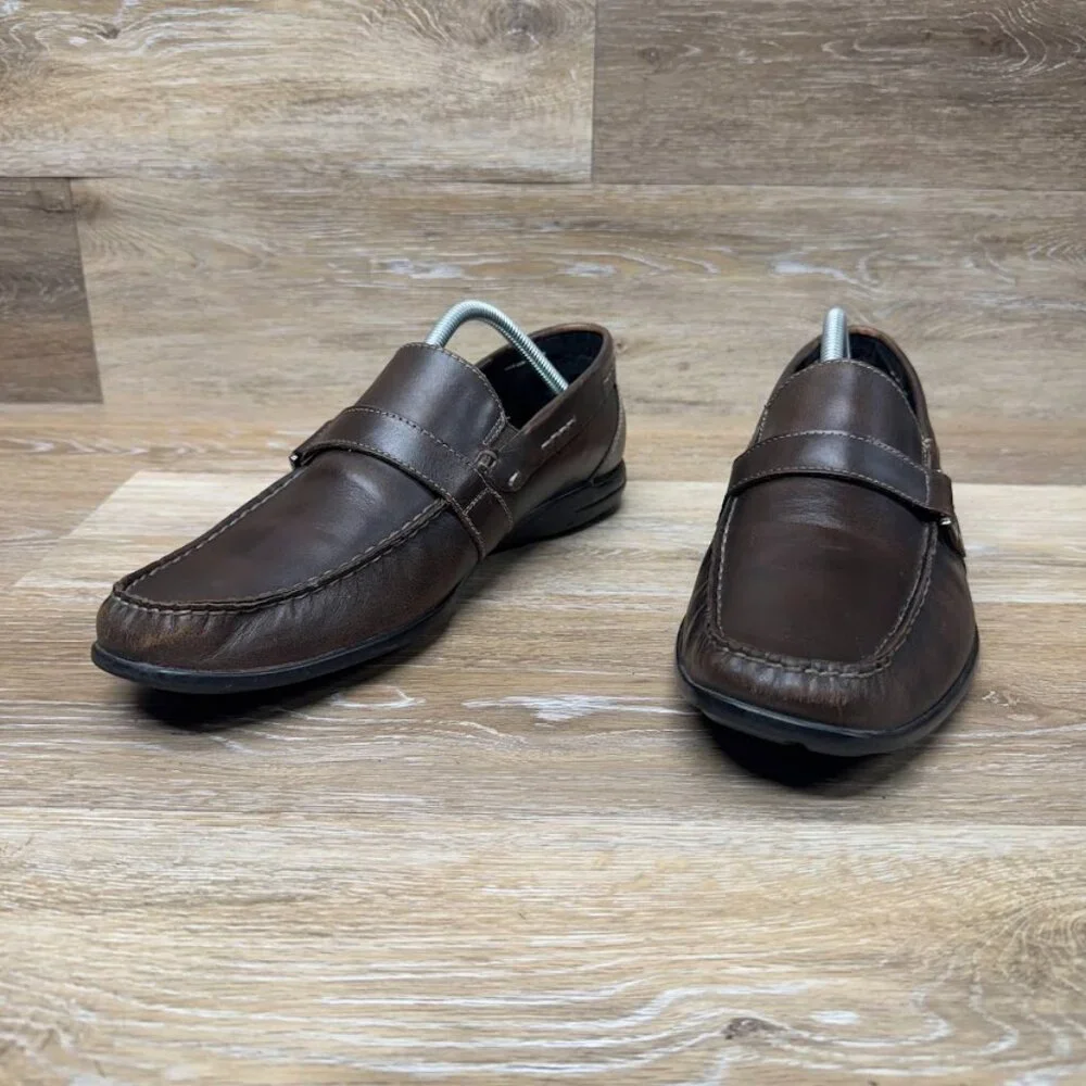 Kenneth Cole Luxury Resort Brown Leather Square Toe Loafers Men's Size 10